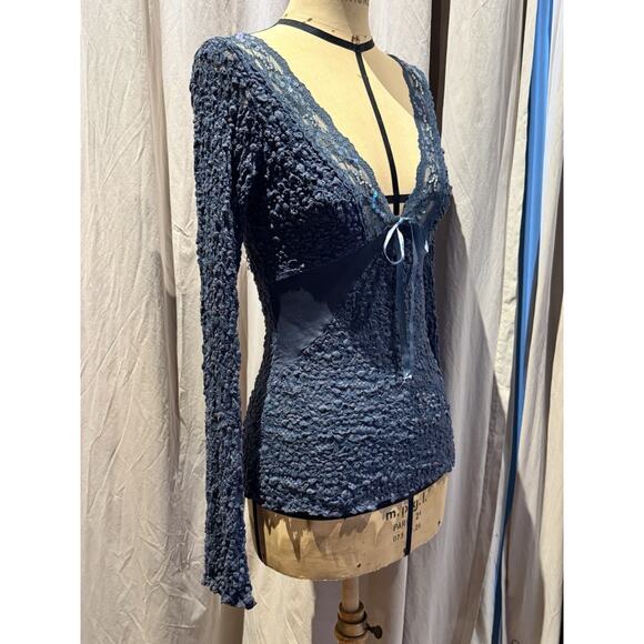 Ann Ferriday Crossdye Pucker Stretch Lace , Silk, Sequin Top S Deadstock! - Picture 2 of 4